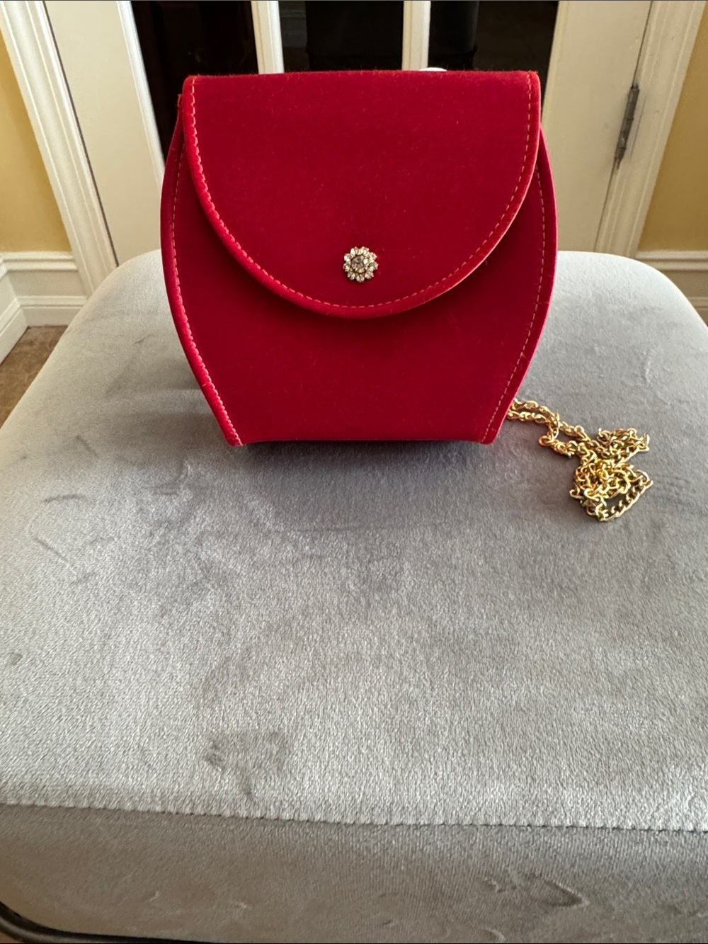 Red Velvet Mini Crossbody Bag with Gold Chain